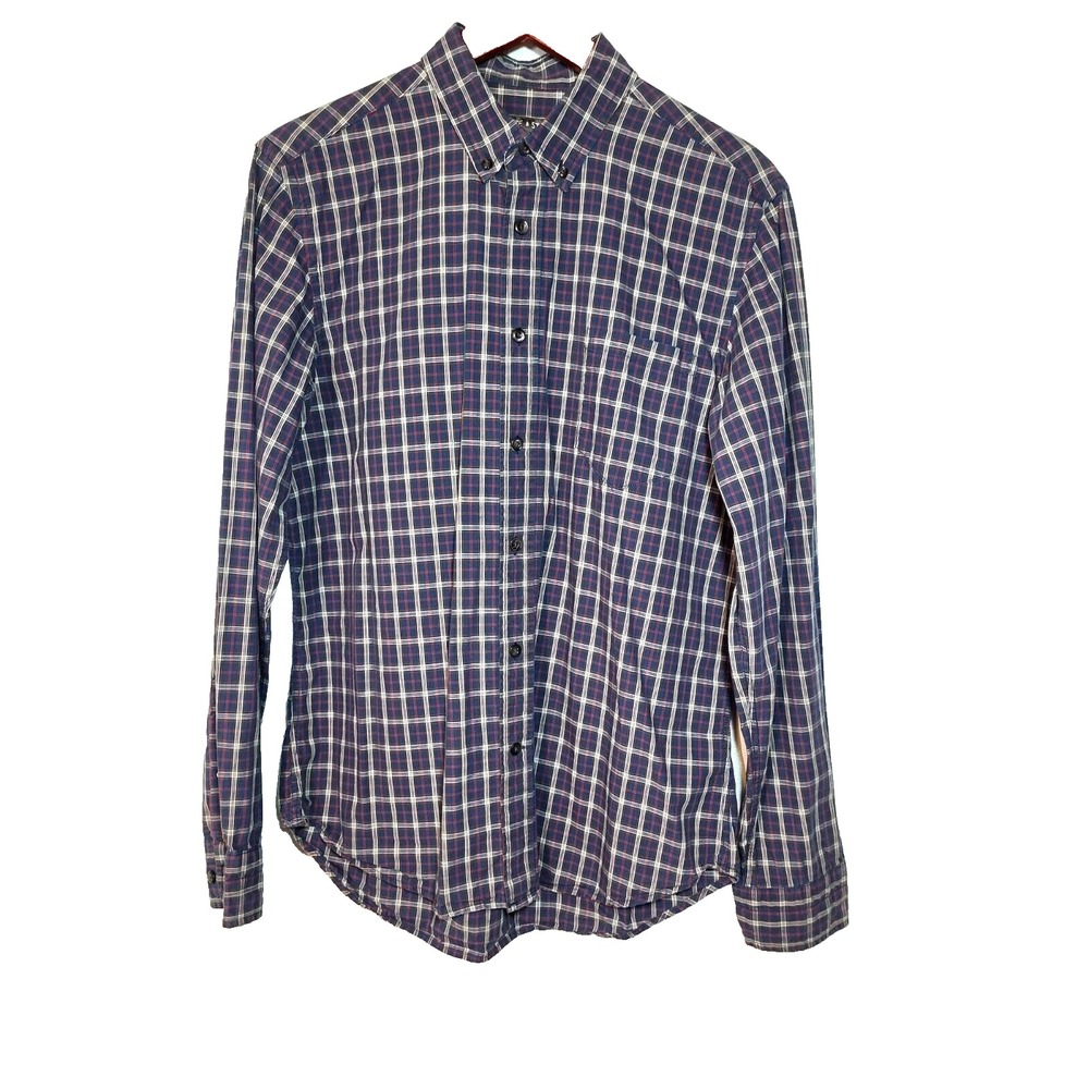 Slate & Stone Cotton‎ Blue Plaid Button Down Long Sleeve Pocket Shirt Size Large